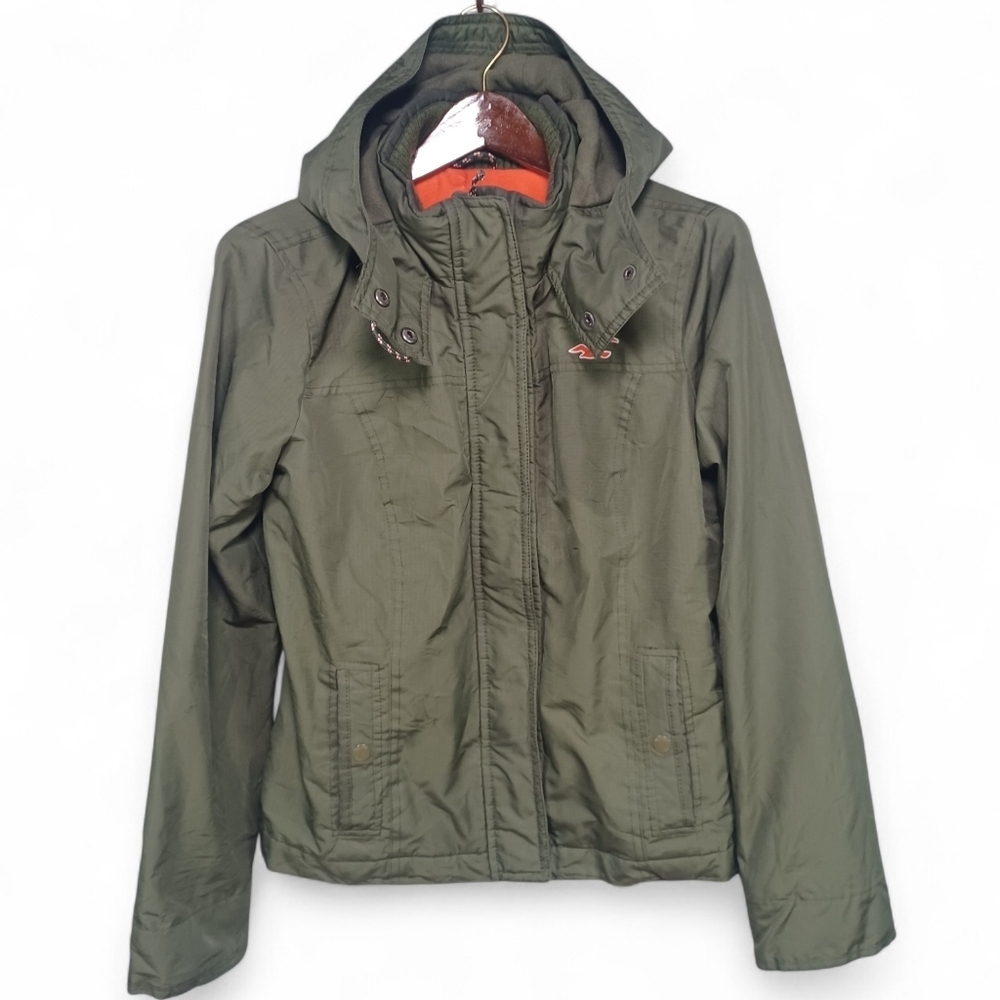 Hollister Girls Youth Large Green Hooded Winter Jacket Fleece Lined Zip Up Coat